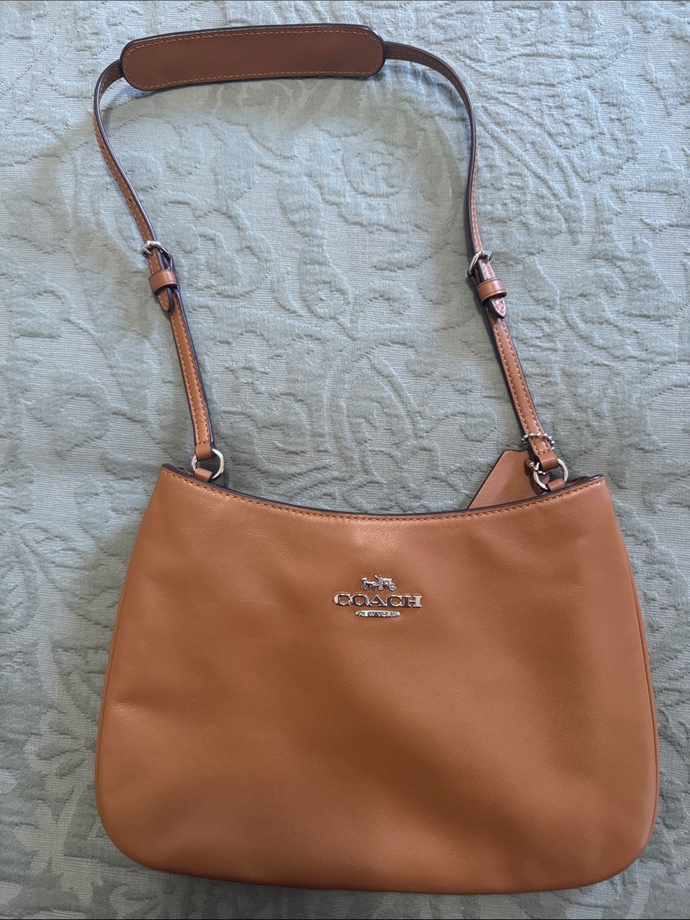 Coach Tan Leather Shoulder Bag with Silver Logo
